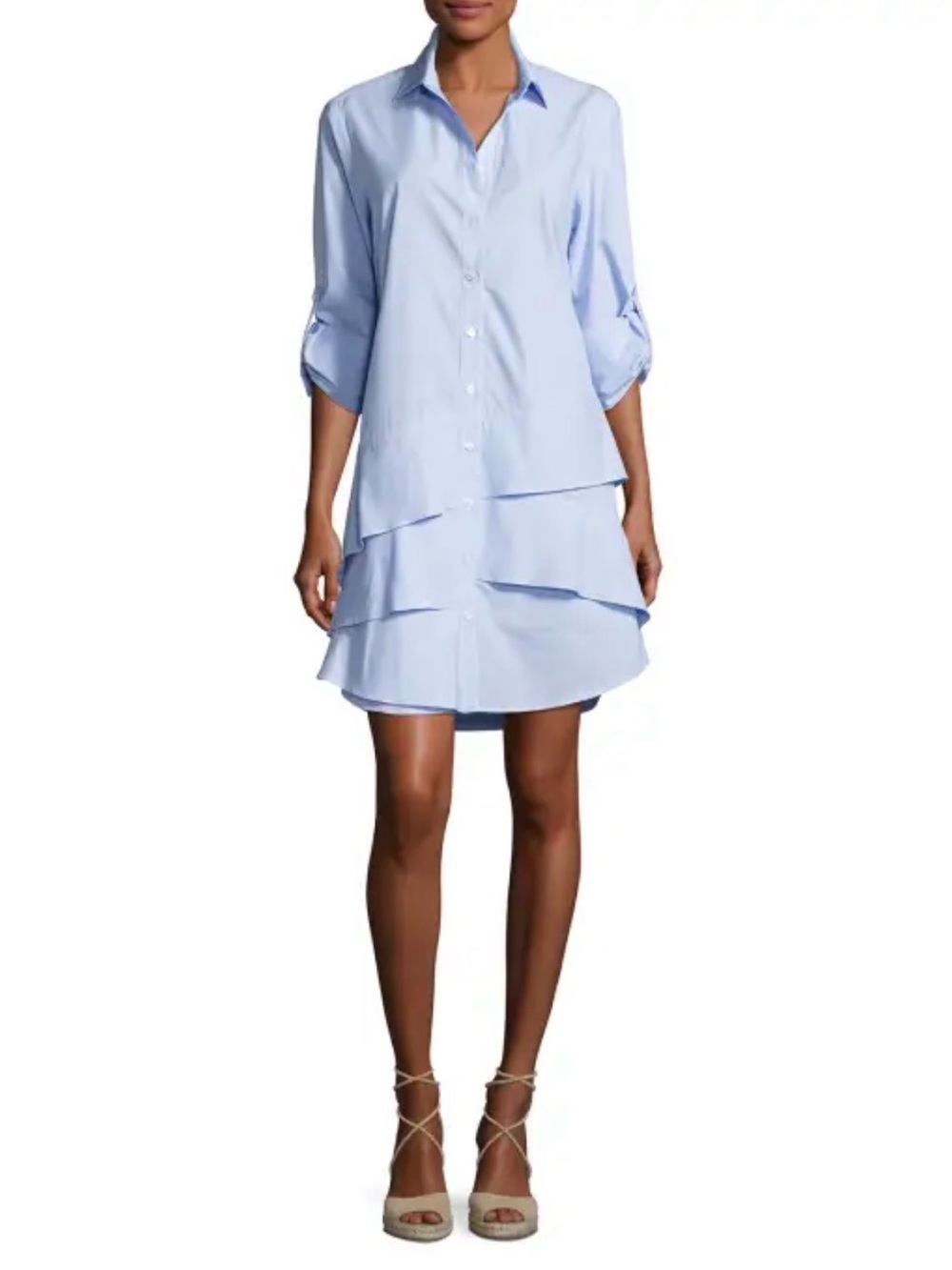 Finley Jenna Long Sleeve Striped Shirtdress w/ Ruffles Blue Size XL